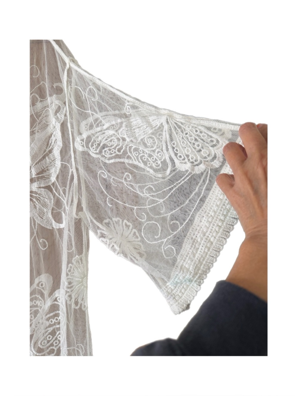 Sheer Embroidered Kimono Cover-Up in Cream - Picture 7 of 13